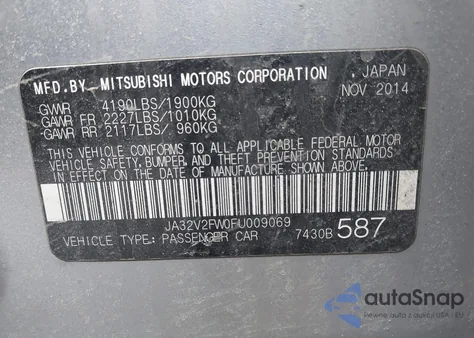 2015 Mitsubishi Lancer Se z USA, uszkodzony, nr VIN JA32V2FW0FU009069